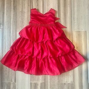 Girls' Red Tiered Tulle Party Dress with Beaded Waist